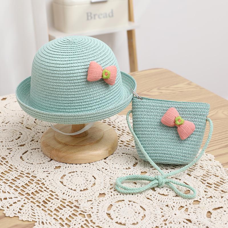 Children's sun hat baby summer straw hat breathable sun protection cute sun hat bag set