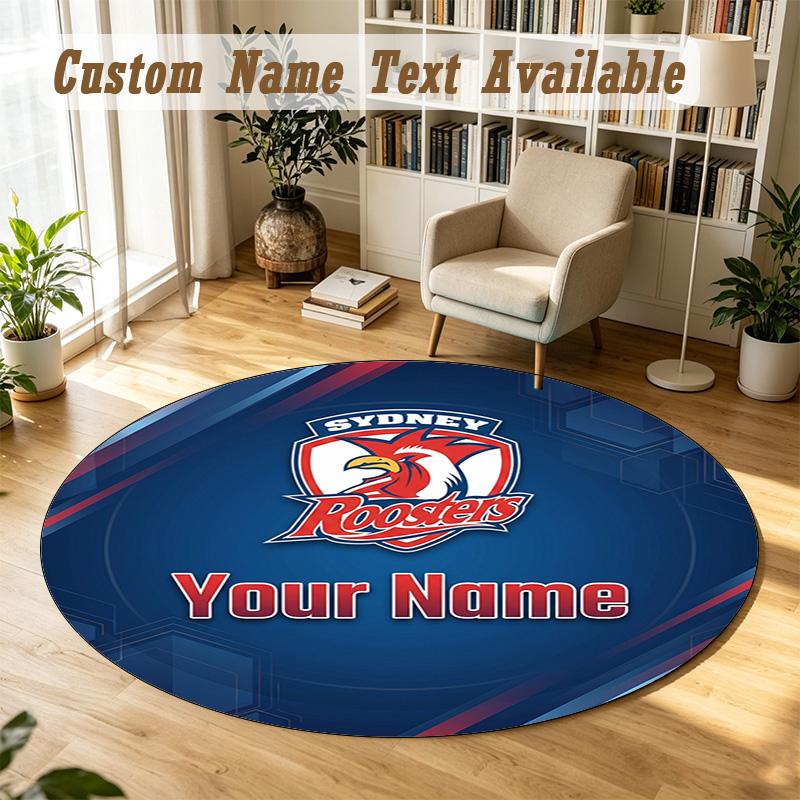 Round Rug Custom NameSydney Roosters Pattern Non Slip Carpet Home Floor Decor