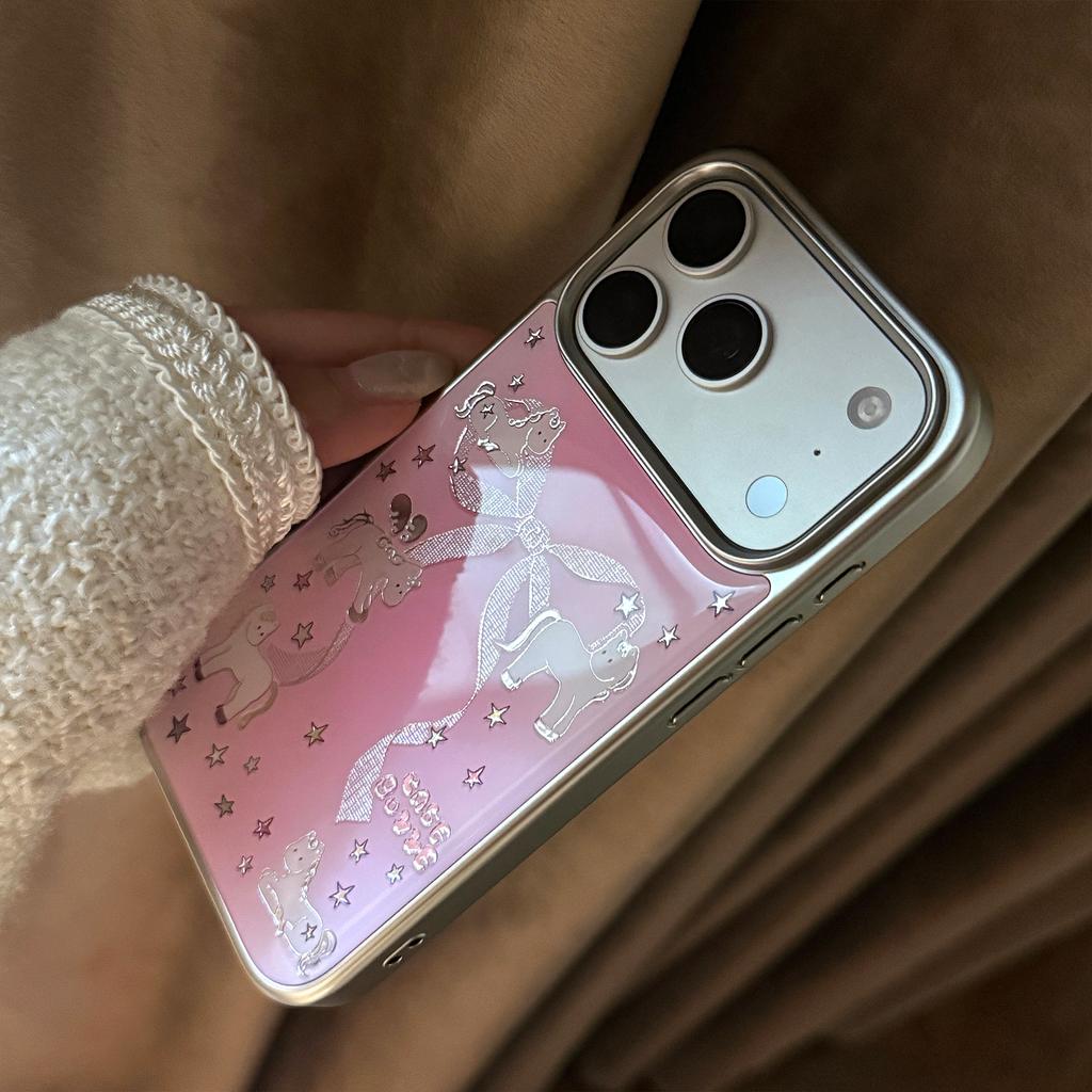 Gilt 17 Mobile Phone Case Iphone17promax Apple 16 Suitable for 14 Pink Bow Pony High-quality Mobile Phone Case