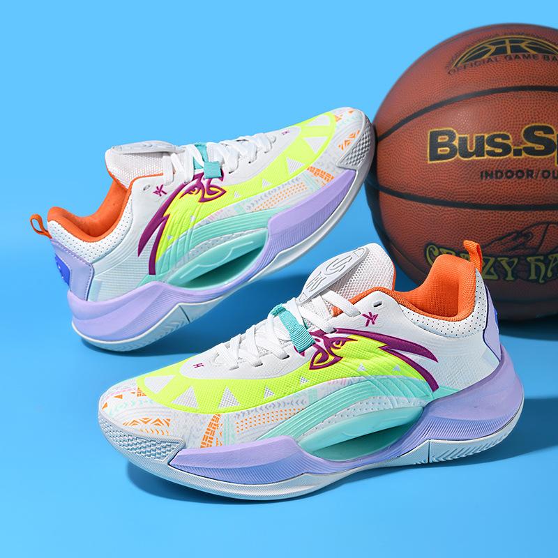 Foreign Trade Large Size Basketball Shoes Luminous 45 Youth Cement Ground Actual Combat Blue Sneakers Mesh Shoes Men's White Sneakers