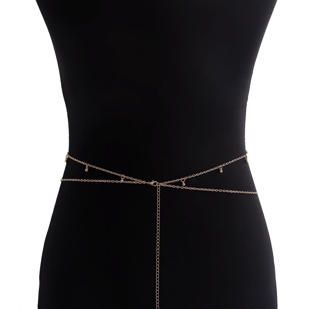 Ins Fashion Double-layer Alloy Round Bead Snake Pendant Thin Waist Chain Female Hottie