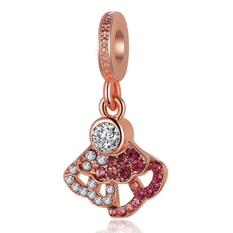 Luxury Rose Gold Plated Crystal Flower Animal Love Heart Charms Beads Fit Original Bracelet DIY Pendants for Jewelry Making