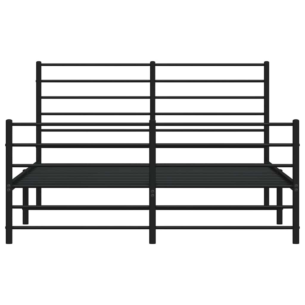 Metal Bed Frame with Headboard and Footboard Black 140x190 Cm
