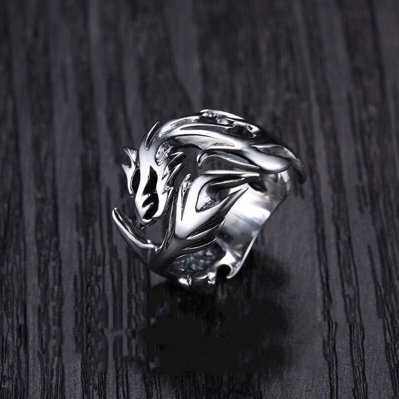 Vintage Bold Flame Dragon Ring for Men Punk Hip-hop Adjustable Open Ring Personalized Male Jewelry Gift