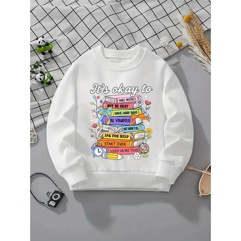 Girls Crewneck Sweatshirt - It s Okay to Make Mistakes Machine Washable, Spring And Autumn, Sportswear And Casual Wear, Soft And Comfortable 110