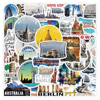 50Pcs World Famous Architecture Cartoon Stickers Waterproof Self-adhesive Decals Refrigerator Washing Machine Luggage Scrapbooking Bottle Stickers