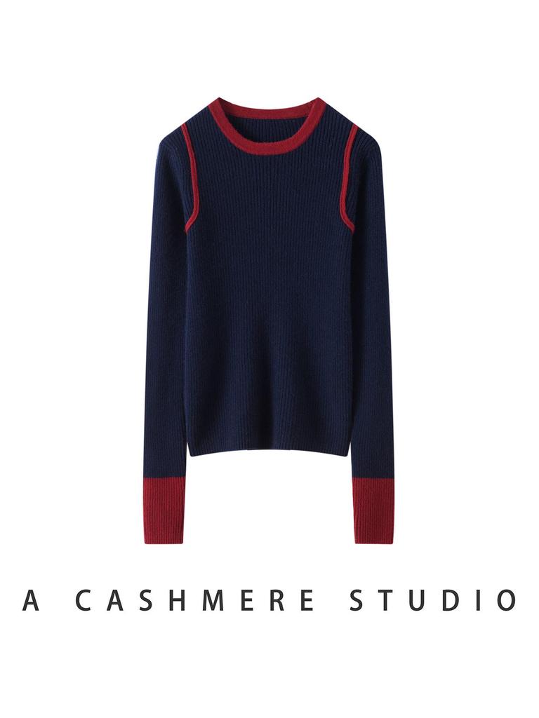 Women's Loose Color Block Cashmere Sweater - Autumn Winter 2026