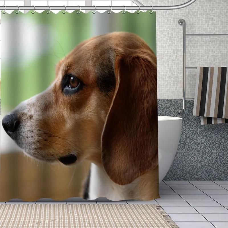 Beagle Dog Bathroom Curtains Waterproof Polyester Cute Pet Animal Shower Curtain Home Decoration Bathtub Curtains With 12 Hooks