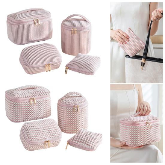 4Pcs/Set Corduroy Makeup Bag Travel Lattice Cosmetic Organizer Set Portable Cute Mini Pouches Storage Case Clutch Women Girls Makeup