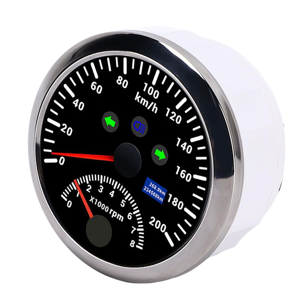 85mm 200kmCelsiush GPS Speedometer 0‑8000rpm Tachometer Gauge LCD Red Backlight Waterproof for 12VCelsius24V Car Boat Yacht RV Truck
