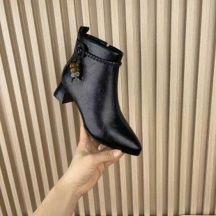 Short boots women's autumn and winter new beaded woven medium heel fashion boots thick heel women's boots soft leather cotton boots women's boots