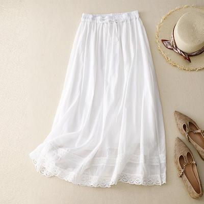 Summer Artistic Loose Splicing Lace Lace Elastic Waist Skirt Women Long
