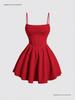 New Summer Fashion Evening Gown: Sexy Solid Color Pleated Dress with Back Zipper & Spaghetti Straps