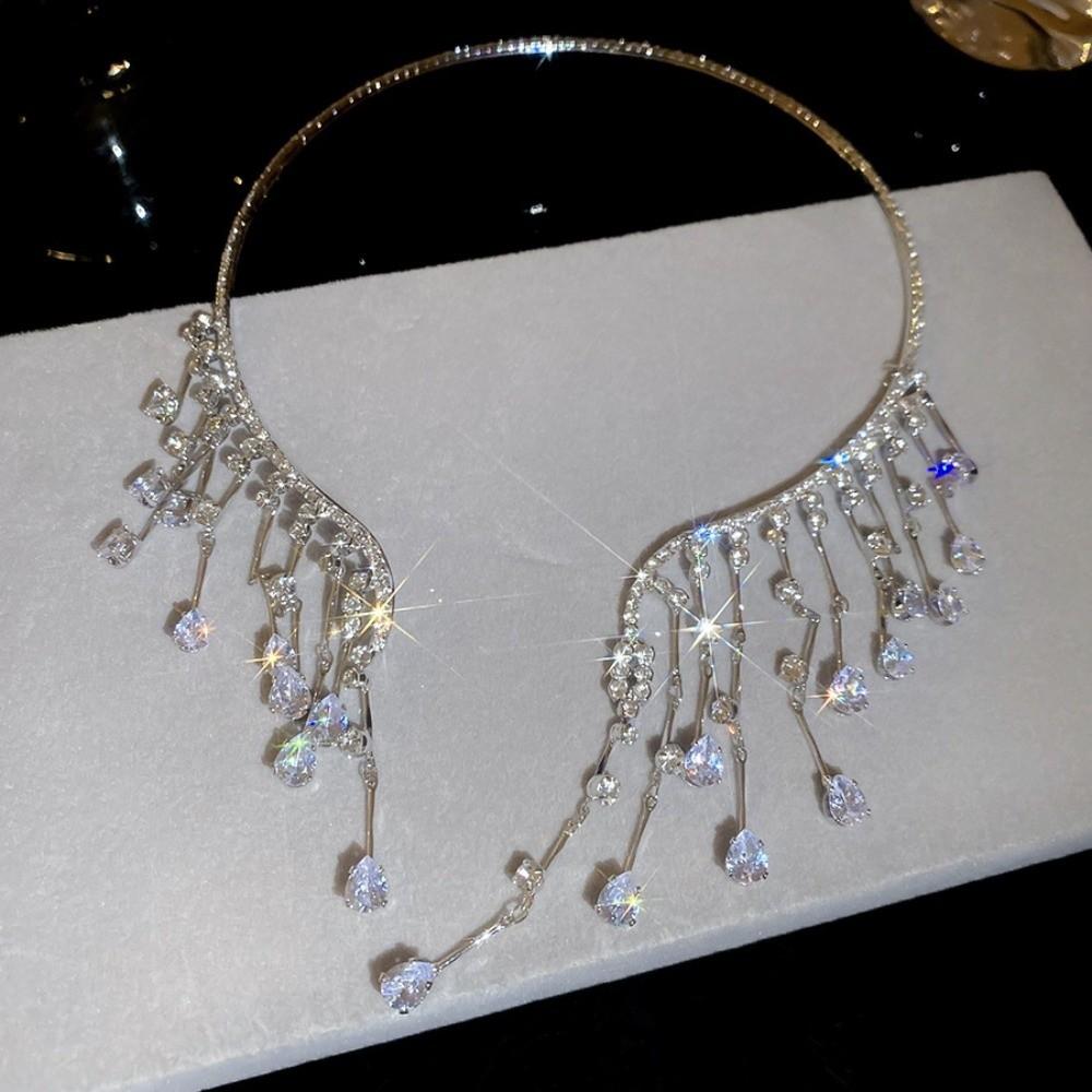 Elegant Bridal Tassel Necklaces Shining Neck Chain Choker Water Drop Rhinestone Jewelry Wedding