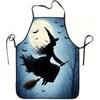 1pc Flying Witches & Bats Print Apron - Magical Witch Costume Apron Durable Easy-Clean Polyester