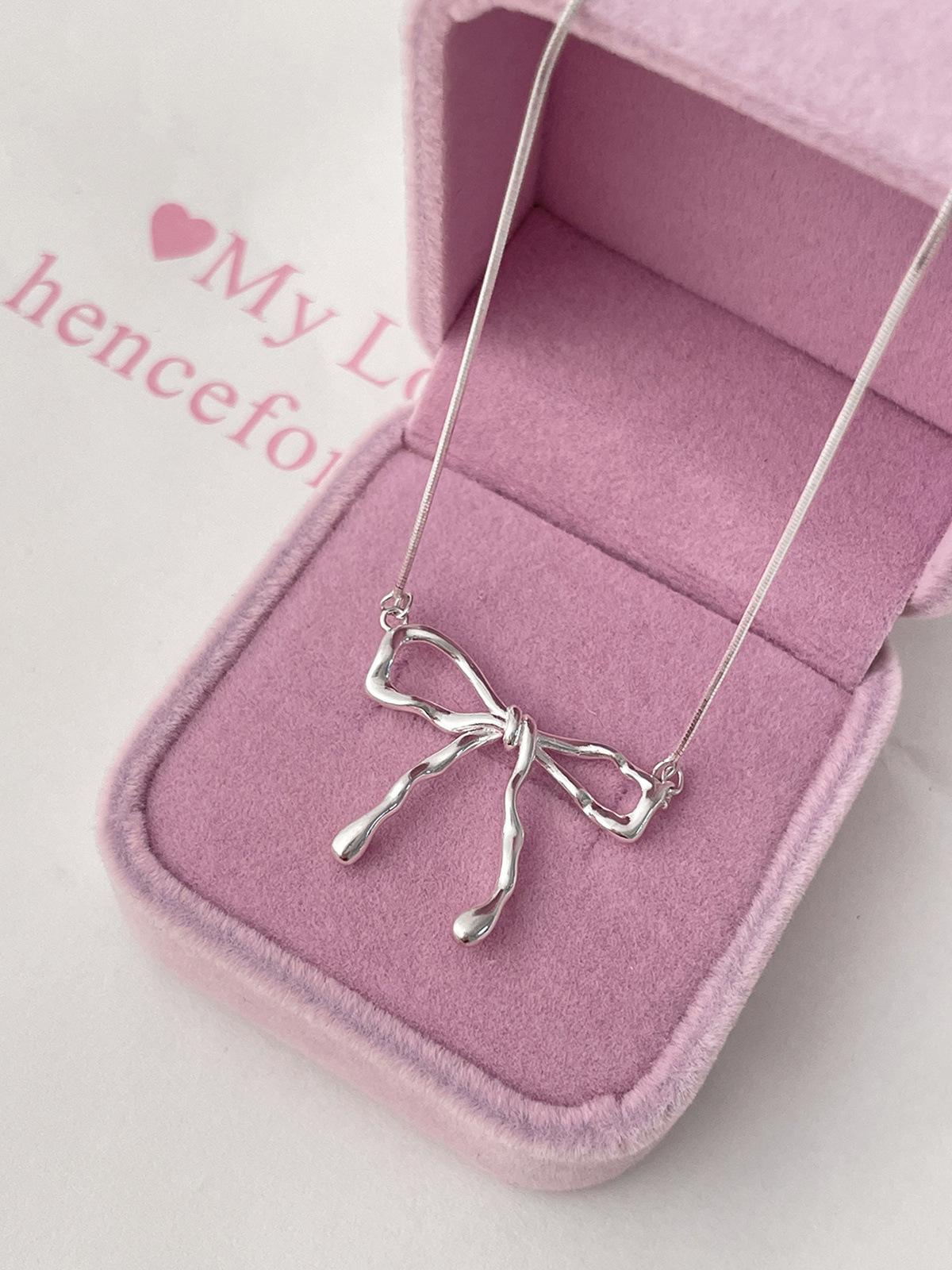 

Ожерелье-бантик из стерлингового серебра 925 пробы для женщин Niche Premium Sense Clavicle Chain Mori Lady Wind Neck Chain Summer 925 silver