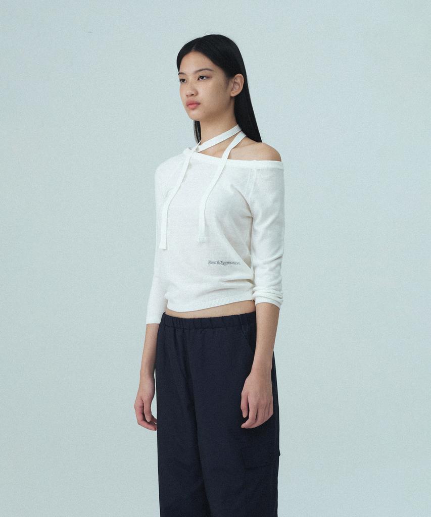REST&RECREATION One-Shoulder Knit Top - Ivory