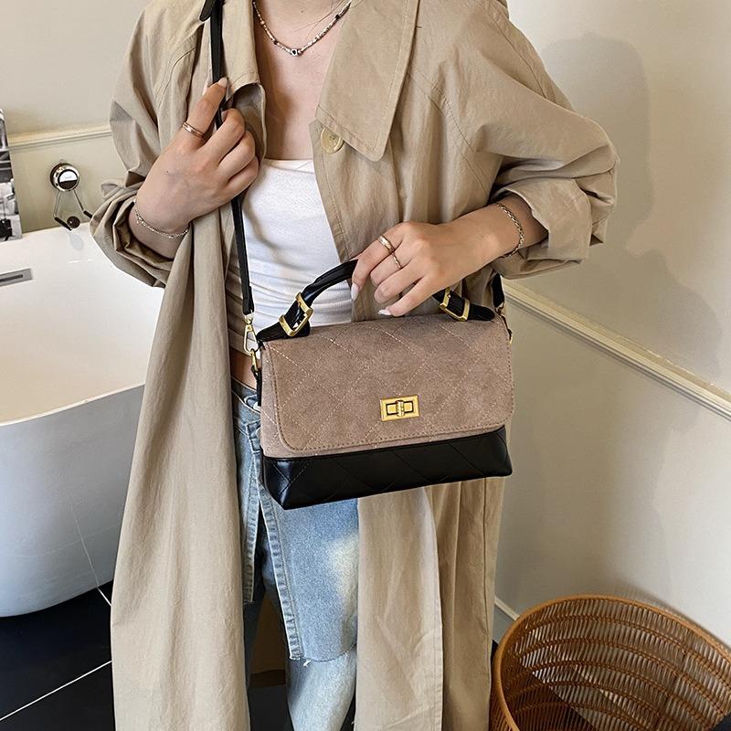 Contrasting Color Retro Suede Small Bag Women's New Versatile Messenger Bag Fashion Handbag Small Square Bag