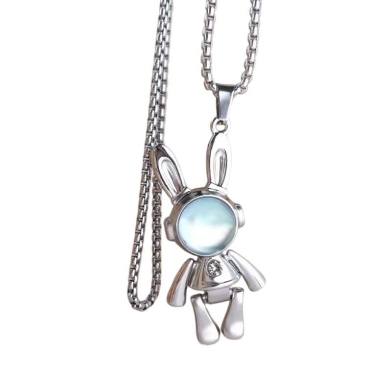 Fashionable Titanium Steel Dancing Rabbit Pendant Necklace 60cm And 70cm Optional Design Couple Sweater Chain