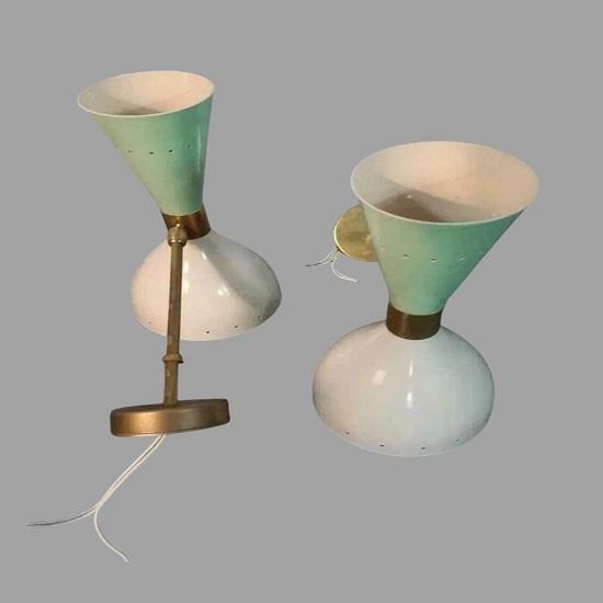 Pair of 1950s Italian Diabolo Wall Sconces Mid-Century Modern Brass 2-Light Fixtures