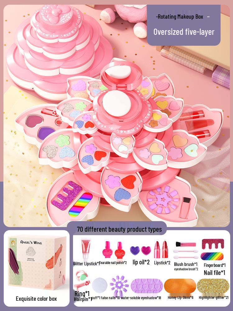 

Набор детской декоративной косметики для сюжетно-ролевых игр: Вращающаяся коробка для косметики с принцессными украшениями и лаком для ногтей