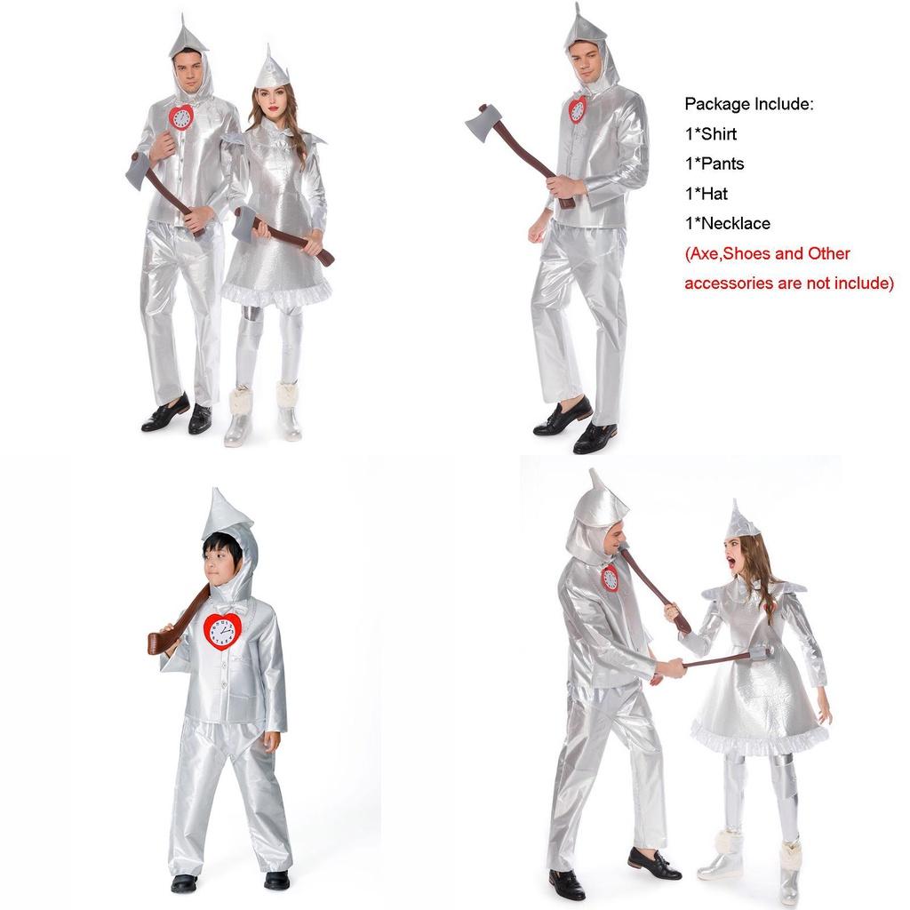Enchanting Wizard Of Oz Tin Man Cosplay Costume For Adults And Kids In Silver