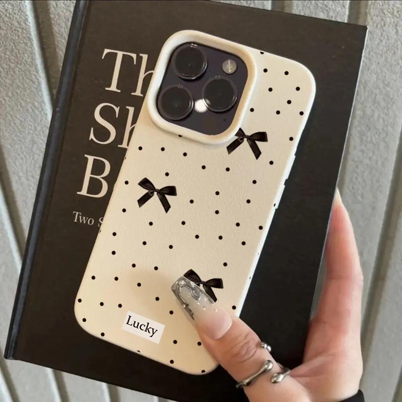 

Black Bow Wave Point Pattern Lychee Texture Phone Case For iPhone 11 12 13 14 15 16 17 Pro Max 14 Plus 17 Air X XS XR Soft Cover iPhone 14 Pro