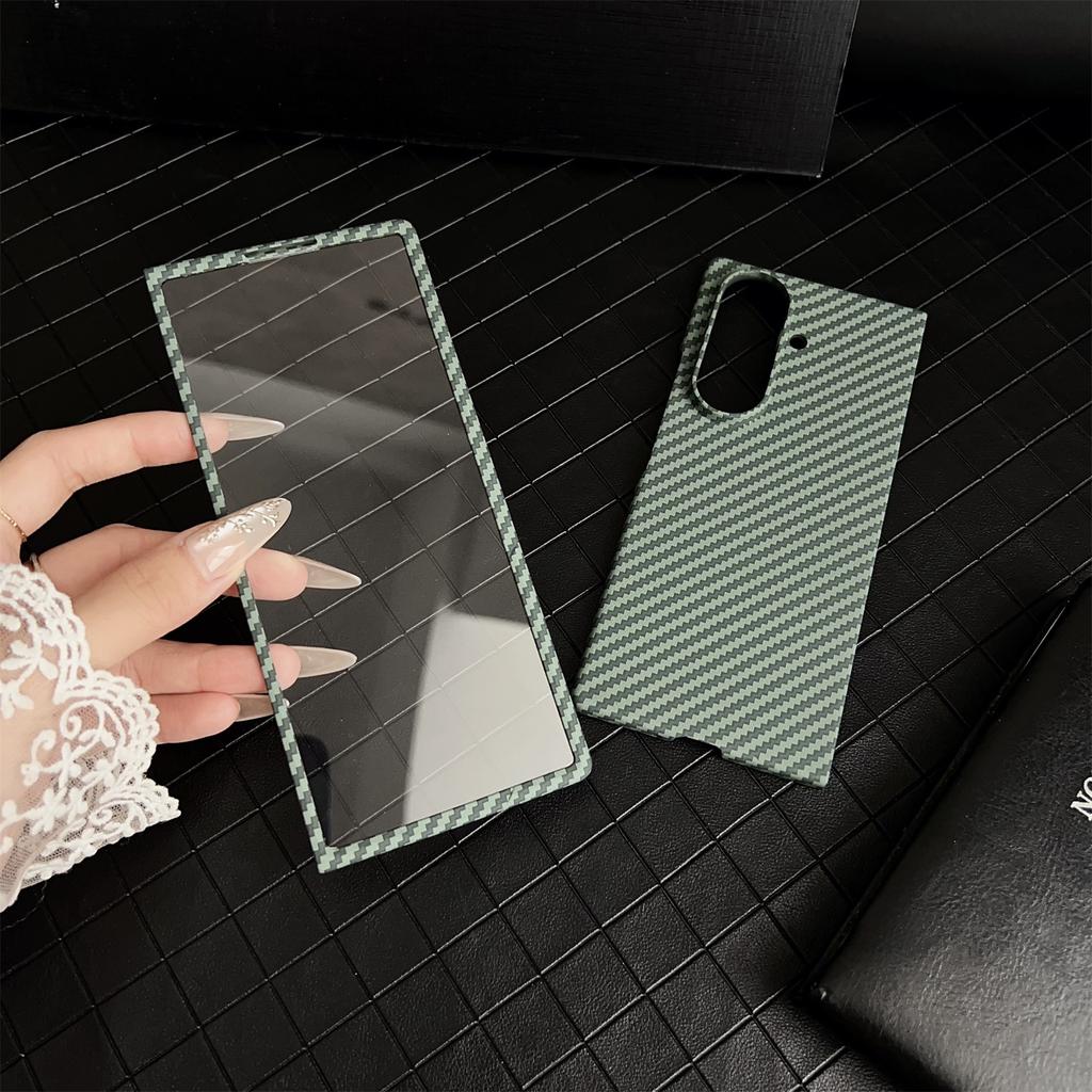 For Samsung Galaxy Z Fold7 5G Magnetic Case Carbon Fiber Texture PC Phone Cover with Screen Protector