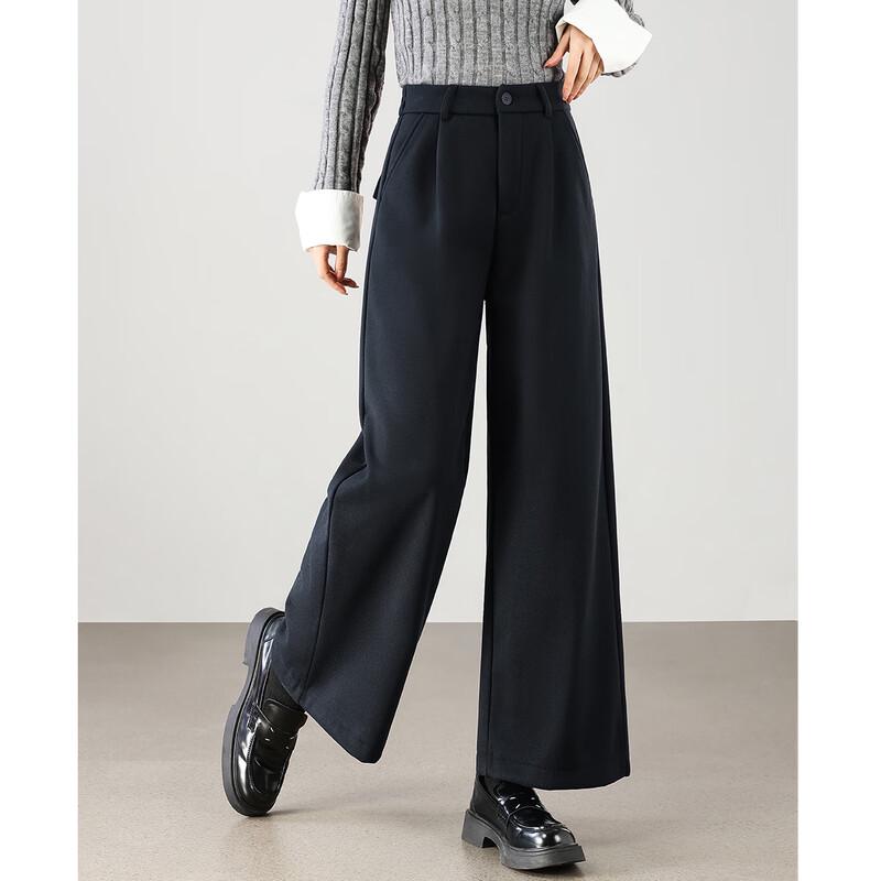 TERRE BLEUE Women's Fleece-Lined Wide-Leg Straight Casual Pants