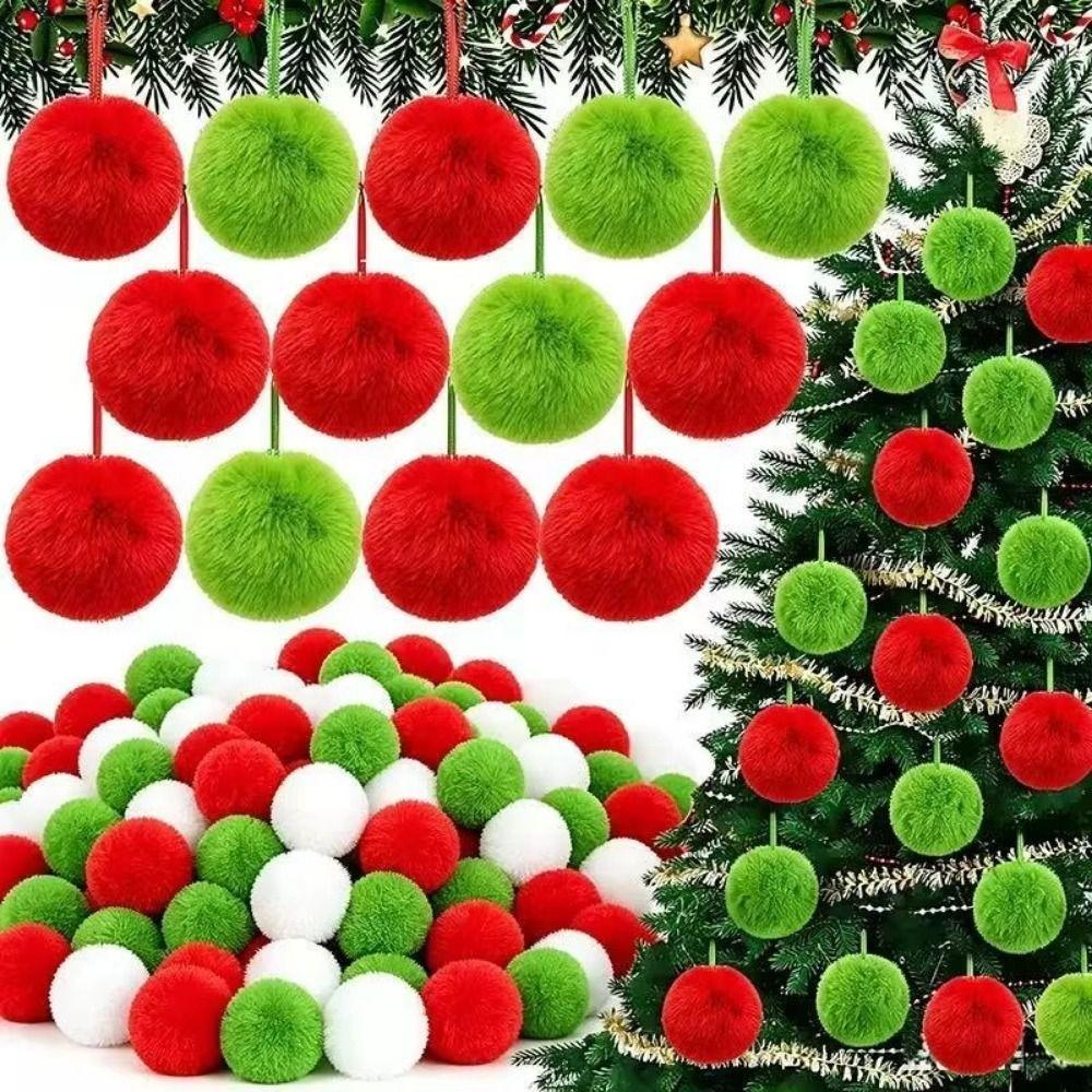 12Pcs Fluffy Fluffy Ball Hanging Ornament Furry Pom Poms Hanging Pendant  Festive Ornament
