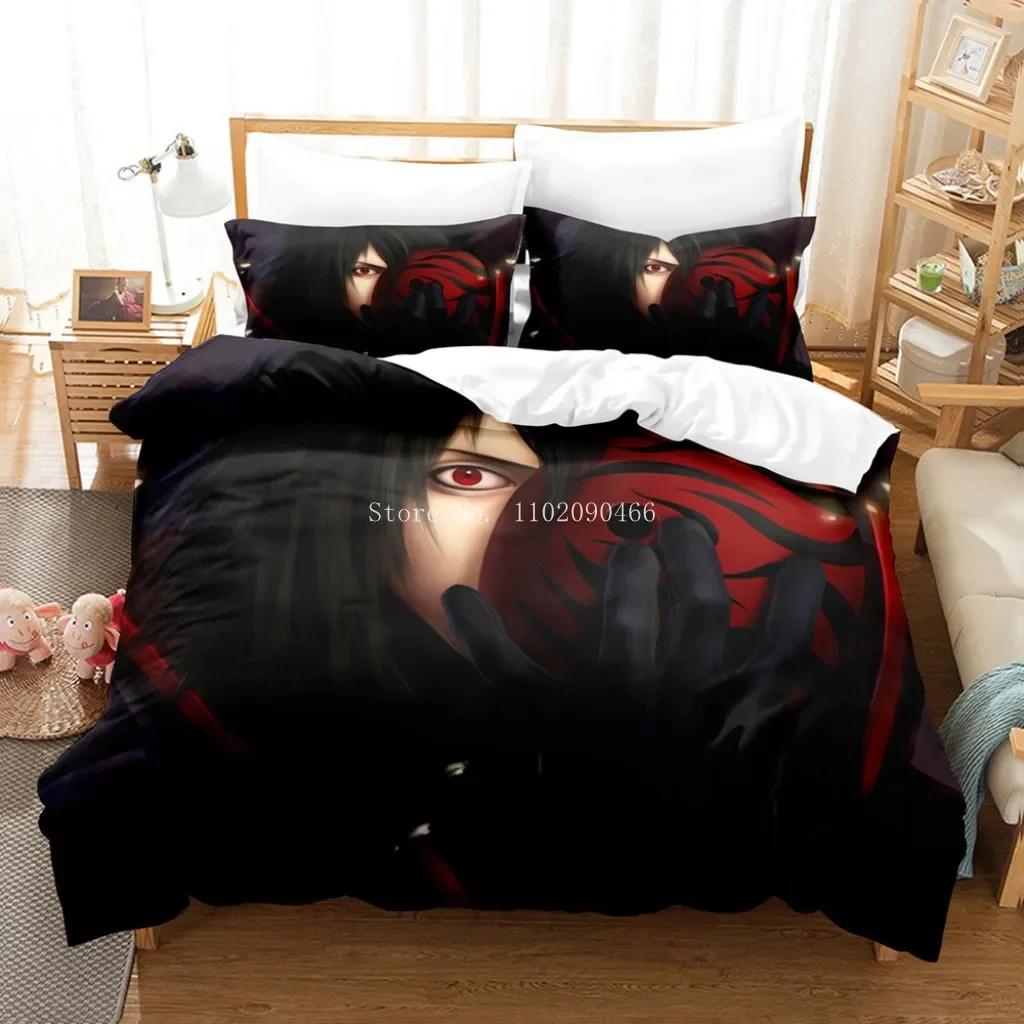Uzumaki Naruto Bedding Set Quilt Cover Sasuke Cartoon Anime Bed Bedroom Duvet Cover Beddings Suit Children Boys Birthday Gi