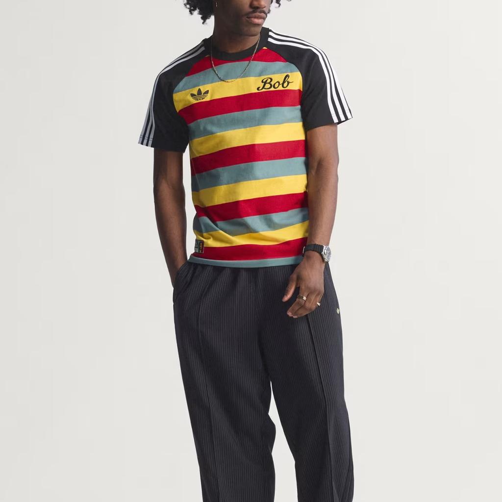 Adidas Originals X Bob Marley Striped Slim Fit Crew Neck Short Sleeve T-Shirt Men Tops JY5212