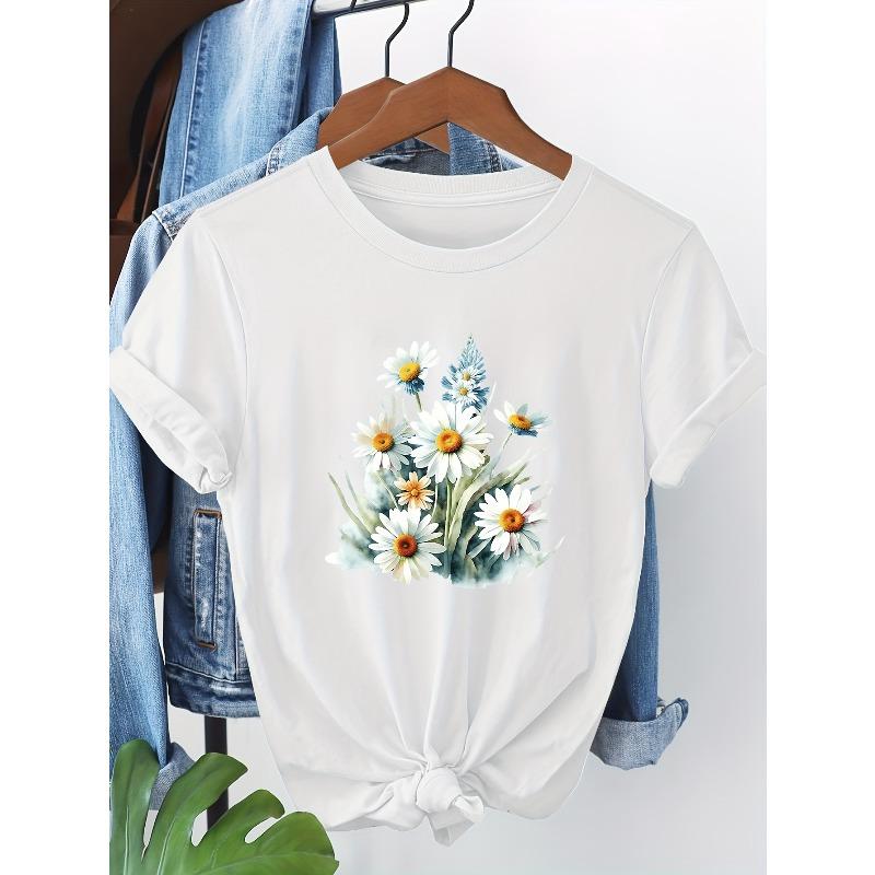 Европейский размер Цветочный фестиваль Серия Принт Футболка с коротким рукавом S белый