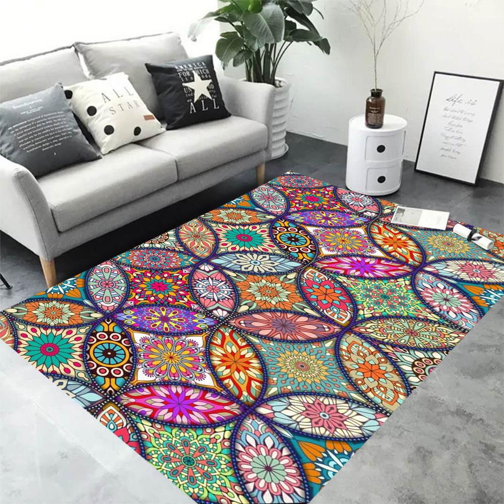 Bohemian Mandala Colorful Rug Large Area Carpet Non-Slip Mat for Living Room Bedroom Home Decoration