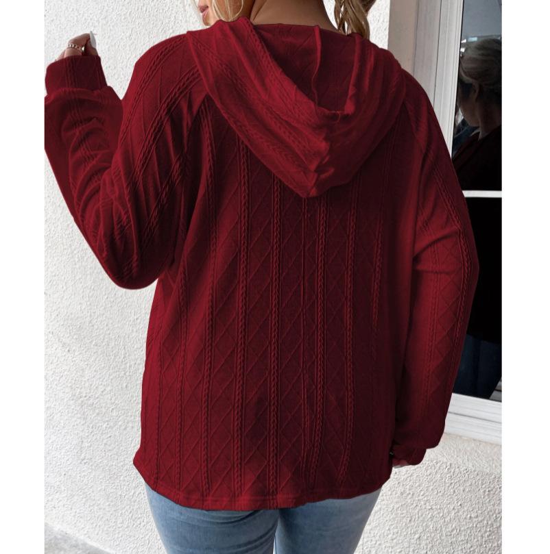 2025 Autumn/Winter Women's Plus Size Jacquard Loose Hooded Sweatshirt