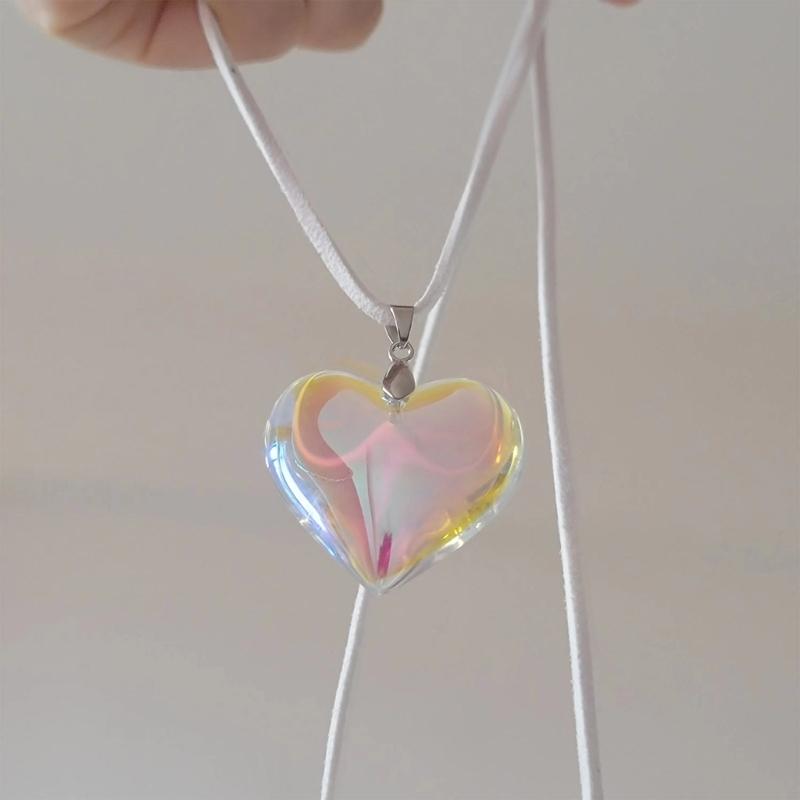 Large Heart Necklace Crystal Heart Pendant Clavicle Chain Romantics Heart Choker Anniversaries Gift for Women Girl Teen