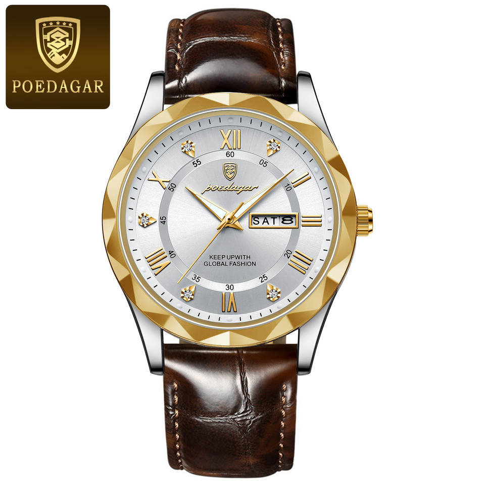 POEDAGAR New Fashionable Trendy Youth Leisure Simple Luxury Men's Watch Waterproof Luminous Calendar Quartz Watch