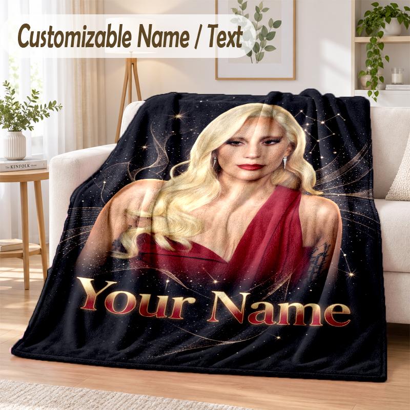 Lady Gaga Custom Name Flannel Throw Blanket Soft Warm for Sofa Bed Indoor Home Use