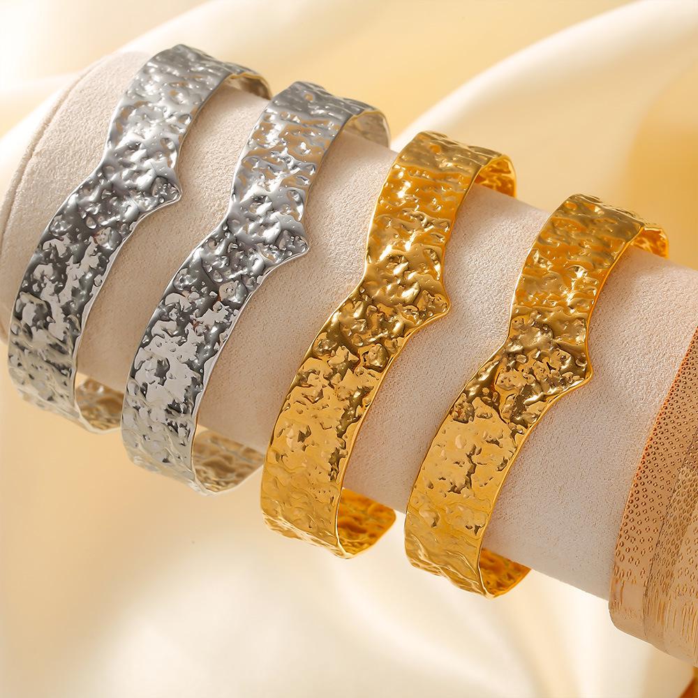 18K Gold-Plated Titanium Steel Open Karst Bracelet - European & American Light Luxury Jewelry