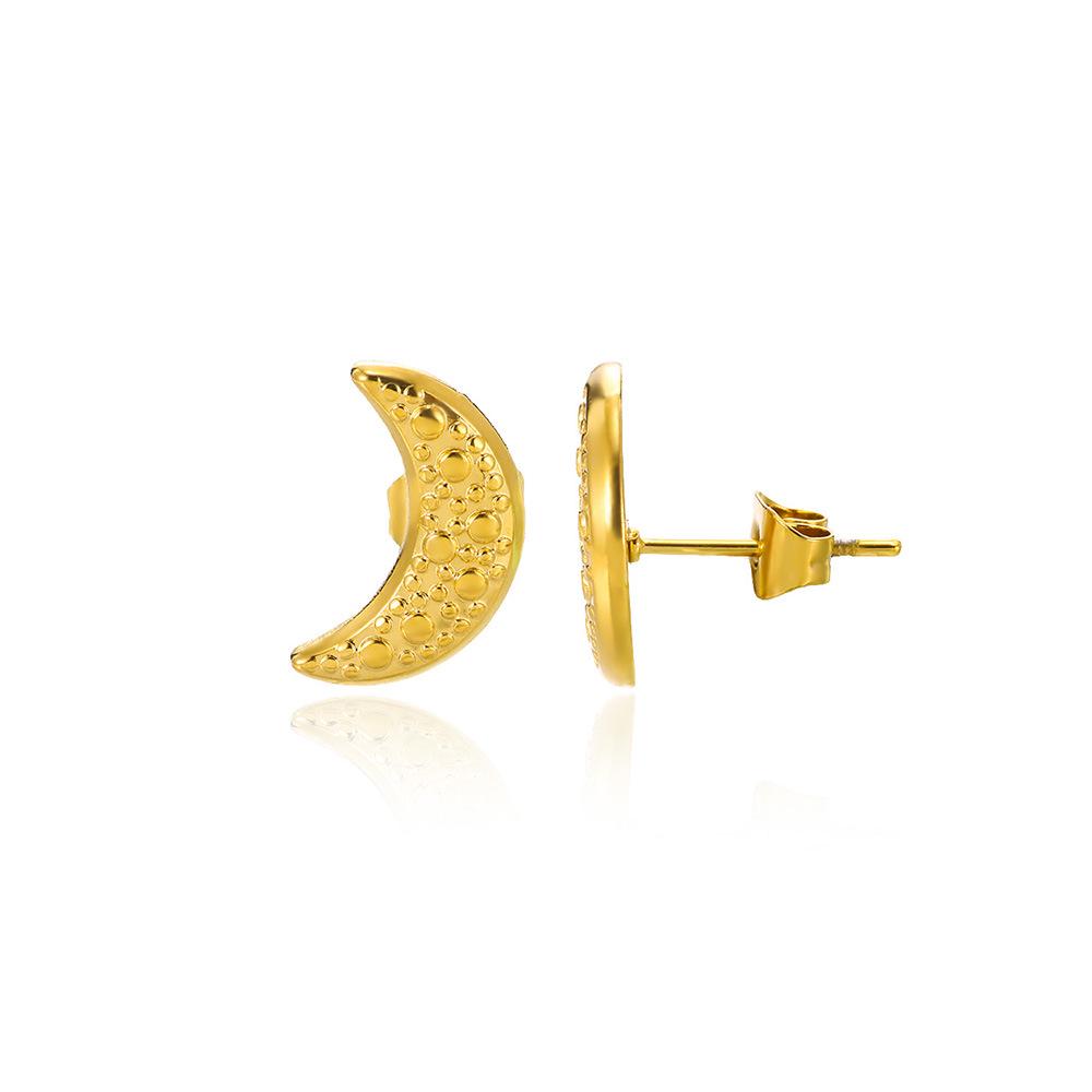 Gold Stainless Steel Moon Stud Earrings - Unique Niche Design Ear Jewelry