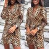 Women  Slim  Long Sleeve Leopard Printing V-Neck Bandage Irregular Dress