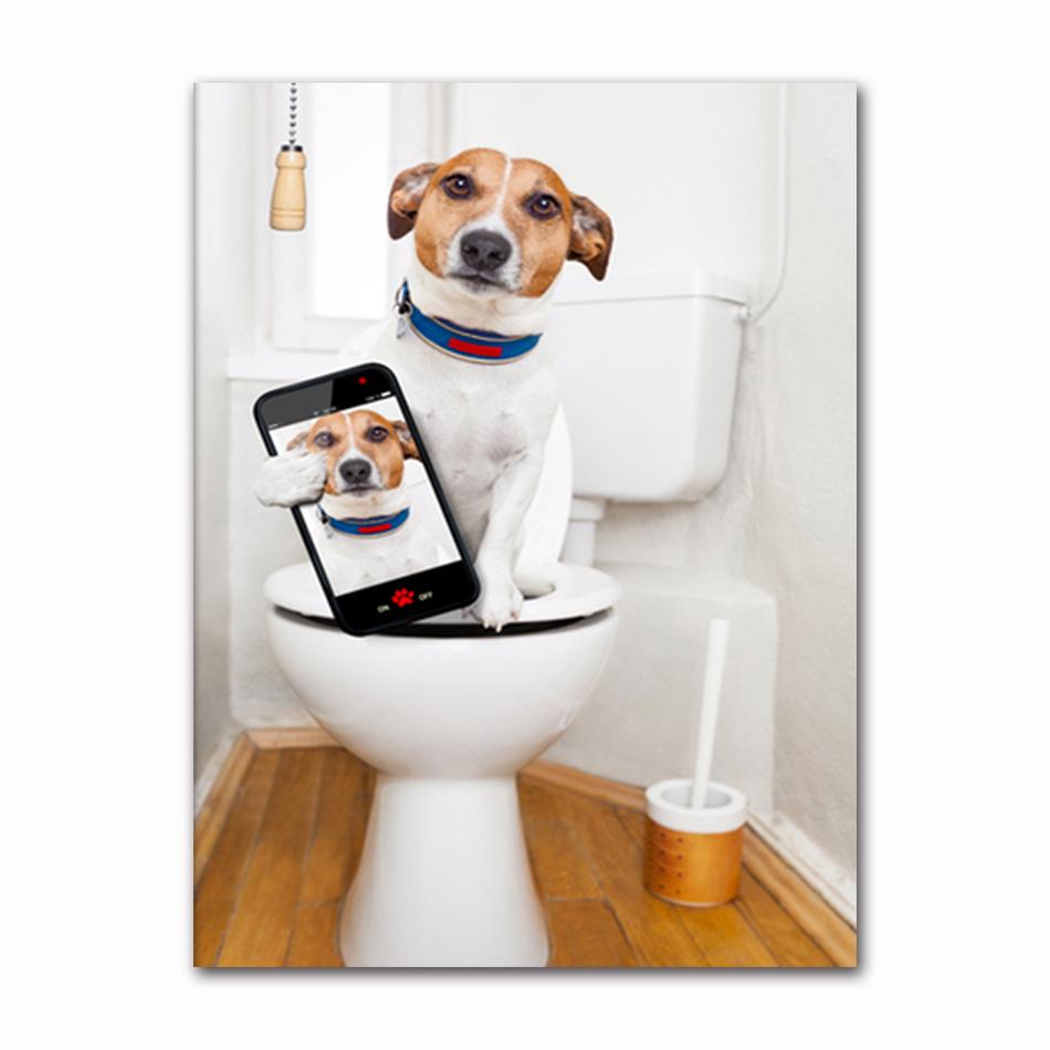 Funny Animal Dog Read Newspaper Oil Painting On Canvas Wall Art Poster Prints Wall Art Picture for Bathroom Toilet Decoration