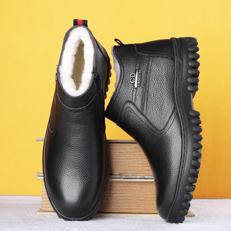 Winter leather wool men's cotton shoes first layer cowhide high-top velvet warm leather shoes large size men's shoes 4