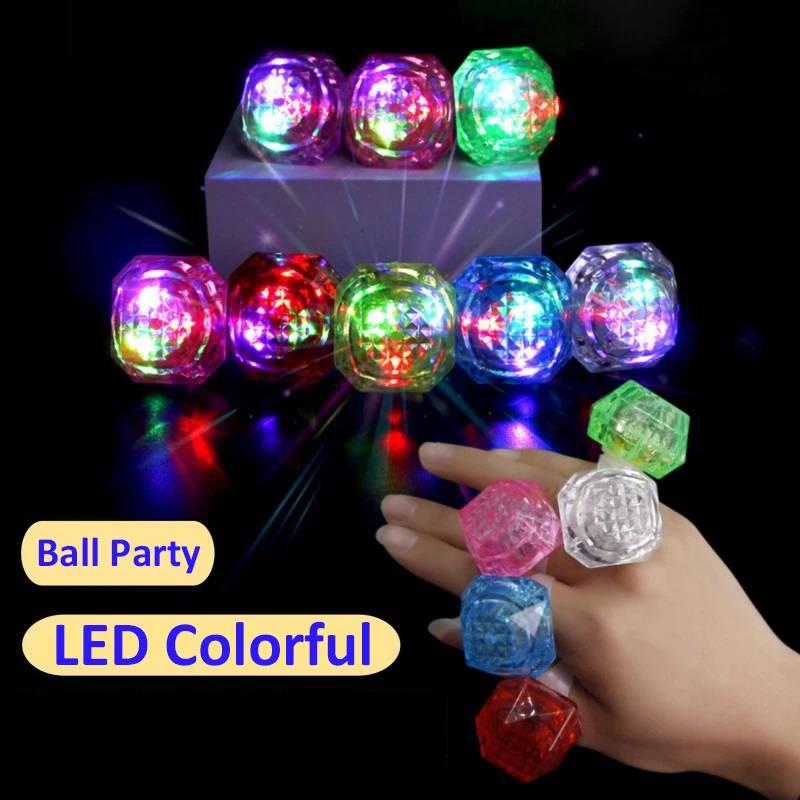 1pcs LED Glowing Diamond Ring Large Simulated Diamond Ring Birthday Halloween Party Props Colorful Glow Ring Light Finger Light