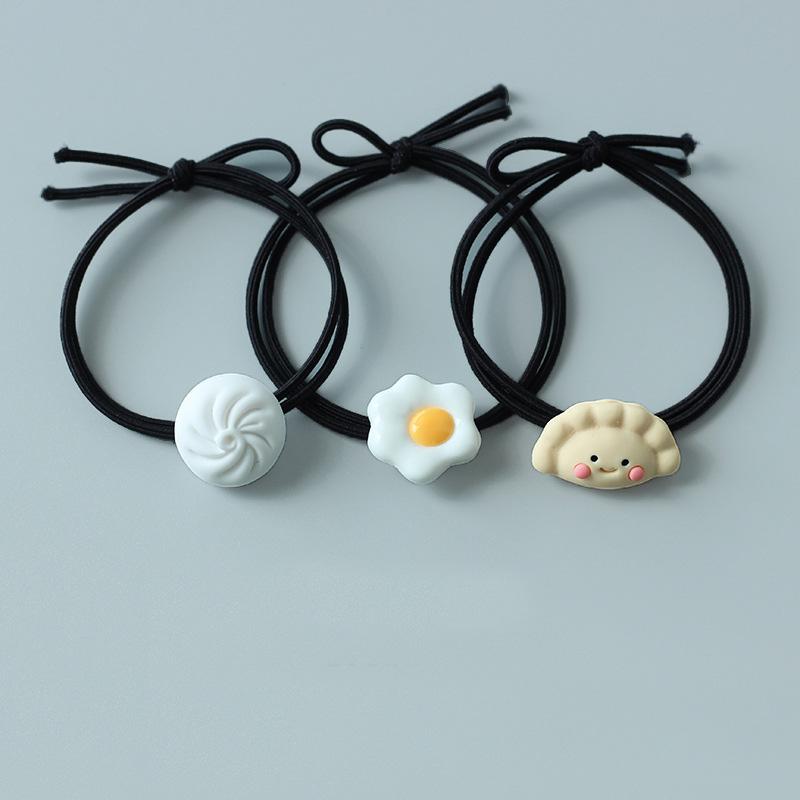 Funny Breakfast Food Hair Band Clips Dumpling Pouched Egg Elastic Hair Tie Woman Girl Gift Accesories Scrunchie