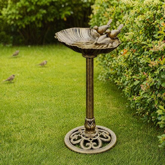 Pedestal Bird Bath Copper Resin Birdbaths Weather Resistant Floral Accents