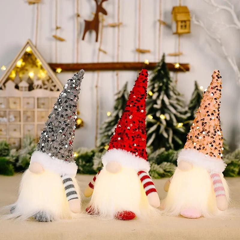 Creative Santa Gnome Christmas Decoration Hat Present Cartoon Plush Doll Glowing Dwarf New Year Gift