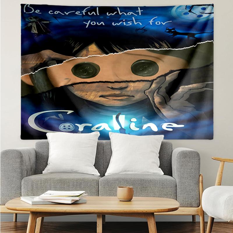 Coraline Tapestry for Bedroom Aesthetic Classroom Tapestries Wall Hanging for Living Room Dorm Office,Ideal Creative Gift