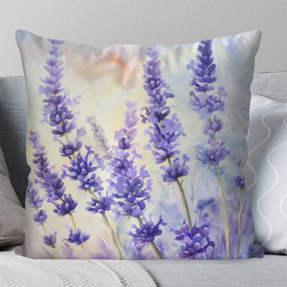 Purple Flower Oil Painting Pillow Case Fashion Square Pillowcase Bedroom Sofa Room Ins Decoration Leisure