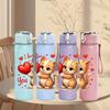 1PC I Love You Valentine Kitten 750ml Color Plastic Sports Water Bottle Leakproof Flip Straw Lid Suitable for Sports Office Home Use